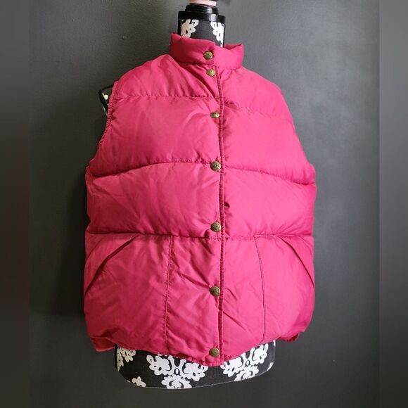 Vintage LL Bean Puffer Vest 90s Pink Wide Channel Snap Closure No Size - Picture 10 of 16